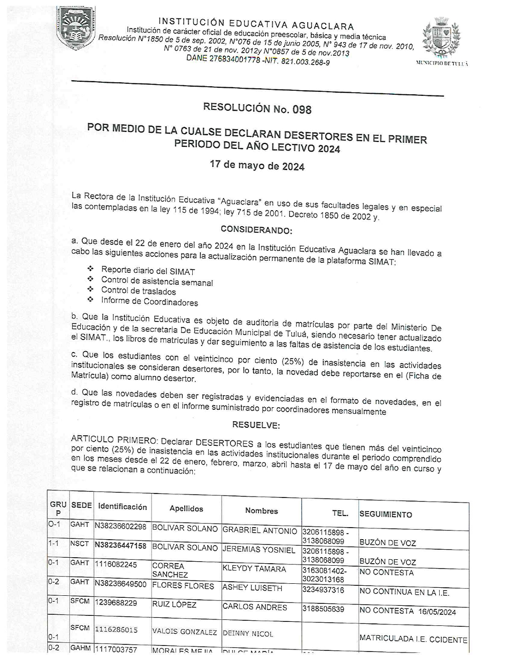 RES. 098 DESERTORES PRIMER PERIODO 2024 page 0001